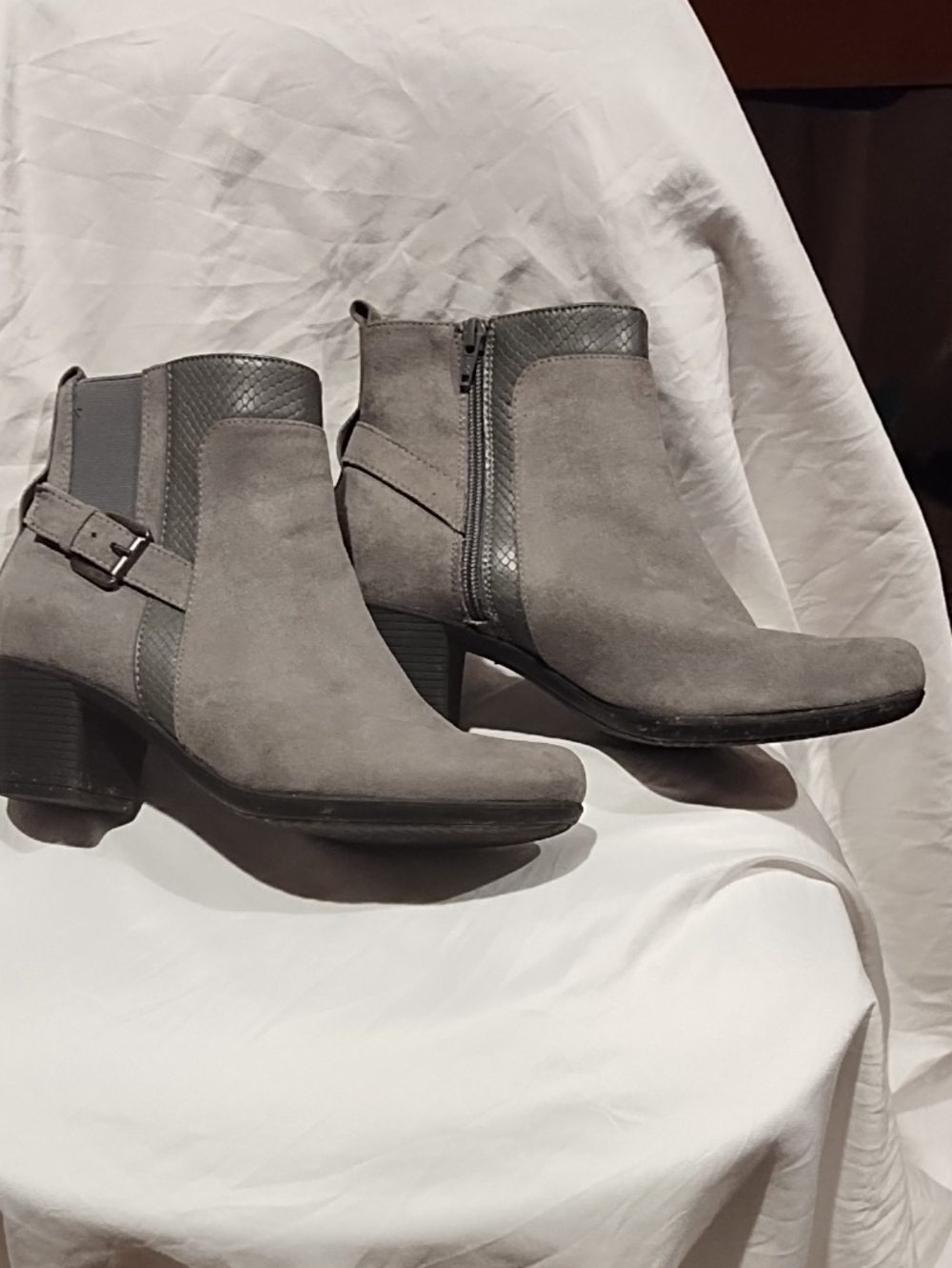 Kohl's Gray Suede-Look Ankle Booties with Buckle Accent